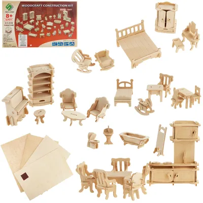 Zdjęcie produktu dla TG67315 MEBELKI DREWNIANE DO DOMKU DLA LALEK MEBLE 34 szt