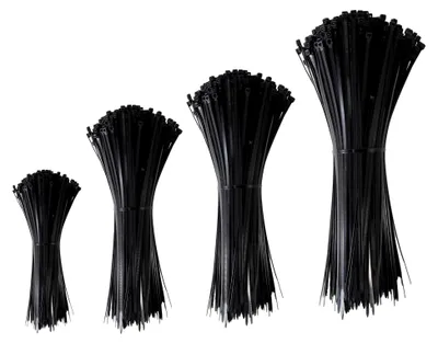 Produktbild von Schwarze Kabelbinder Set in den Größen 100/150/200/300mm, 200 Stück, UV-beständig für Innen- und Außenbereich