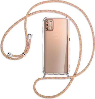 Produktbild von Handykette Backcover-Schutzhülle mit Band (Metall silberfarben) für Motorola Moto G9 Plus - Rainbow