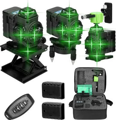 Produktbild von profi 4D 16 Lines Laser Level Grünes 360º Kreuzlinienlaser mit Laserzielplatte, Rotationsbasis, Wandhalterung, zwei Batterie Rotationslaser, Fernbedienung Schwarz
