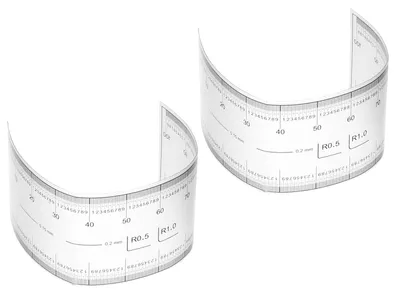 Productafbeelding van Filmlineaal 10 cm met 0,1 mm schaalverdeling en R-hoek - 2 stuks