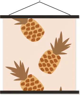 Produktbild von MuchoWow® Textilposter Sommer - Ananas - Obst 120x120 cm mit schwarzem Rahmen - Aufhängungsset