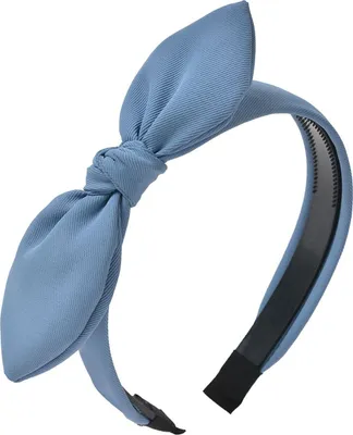 Image de Bandeau pour cheveux avec nœud, matière synthétique à rayures, bleu, Juleeze JZHB0114BL