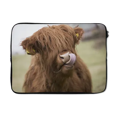 Produktbild von MuchoWow® Laptop Hülle 13 Zoll Schottischer Highlander - Braun - Kuh Laptoptasche - Laptophülle - Sleeve - Rundumschutz