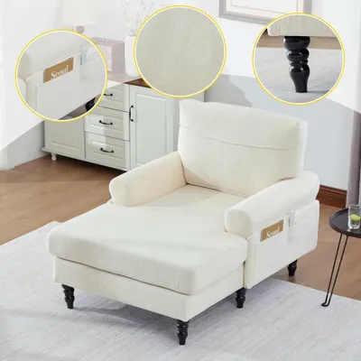 Produktbild von AIORBER Moderner Chenille Sessel mit Armlehnen und Seitentaschen, breiter Relaxsessel mit Massivholzbeinen für Wohnzimmer Schlafzimmer, Beige