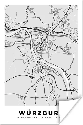 Produktbild von MuchoWow® Poster Deutschland - Stadtplan - Würzburg - Karte 120x180 cm - Kunstposter