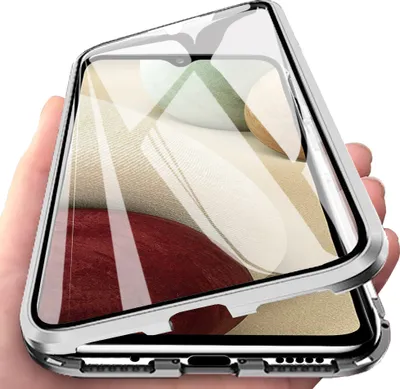 Image de LaimTop Samsung Galaxy A12 5G Cover, Verre trempé avec boîte d'adsorption magnétique 360 degrés complet Housse de protection pour Samsung Galaxy A12 5G Silver