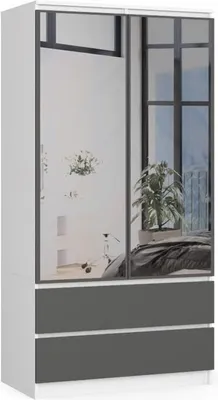 Image de BDW Armoire 2 portes 2 tiroirs, miroir, blanc-gris
