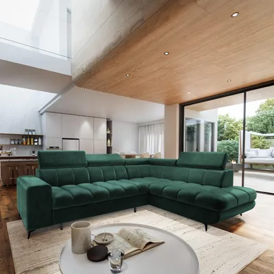 Produktbild von Masseno Ecksofa MORIVA R-S mit Schlaffunktion L-Form, Sofa mit Bettkasten, Wohnzimmersofa, Couch, Soffa, Bettsofa, Couchgarnitur- Grün, MONOLITH 37