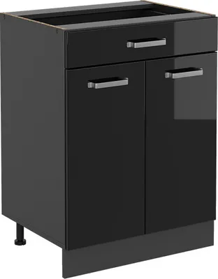 Produktbild von Küchenunterschrank Vicco R-Line Schwarz Hochglanz 60 cm mit Schublade, ohne Arbeitsplatte, Model 41060