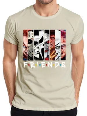 Productafbeelding van Vrienden, horroriconen: Jason, Michael, Pennywise, Freddy, Chucky. Cult-heren T-shirt, naturel, maat S