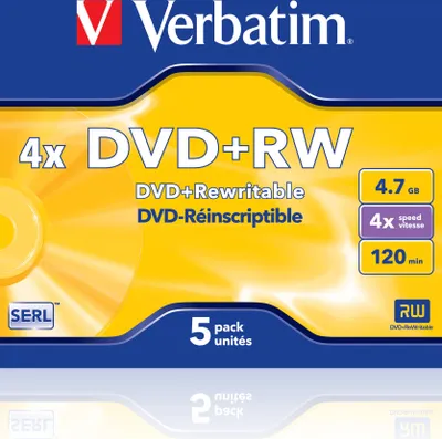Produktbild von VERBATIM 43229 DVD+RW 4X Rohling 5er Jewelcase Rohling
