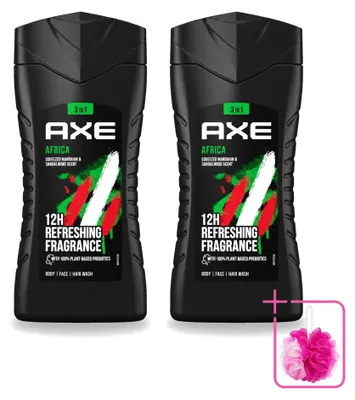 Produktbild von 2 x Axe Africa 3-in-1 Duschgel - Mandarine & Sandelholz - 250 ml - Sparpackung - 2 Stücke