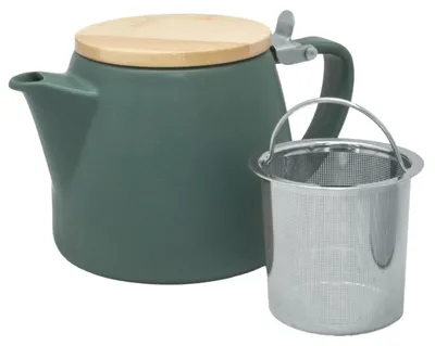 Teekanne mit Teesieb, 500 ml, Edelstahlfilter, Bambusdeckel, Grün