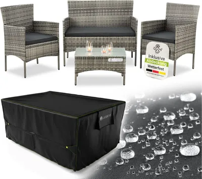 Produktbild von Juskys Polyrattan Gartenmöbel-Set Fort Myers inkl. Abdeckung - Tisch, Sofa & 2 Stühle - grau-meliert