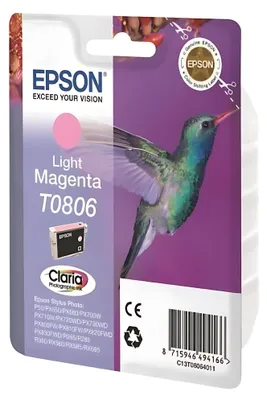 Zdjęcie produktu dla Epson Hummingbird Singlepack Light Magenta T0806 Claria Photographic Ink, Jasna magenta, Tusz na bazie pigmentu, 7,4 ml, 1 szt.