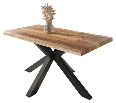 Produktbild von Esstisch Baumkante massiv Mango rough 120 x 80 Spider-Gestell schwarz ATLAS