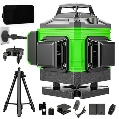 Produktbild von Laser-Wasserwaage - 4D 16 Linien 360° - Grüner Laser - Selbstnivellierung 4° - Mit Halterung - Akku inklusive - EU-Stecker