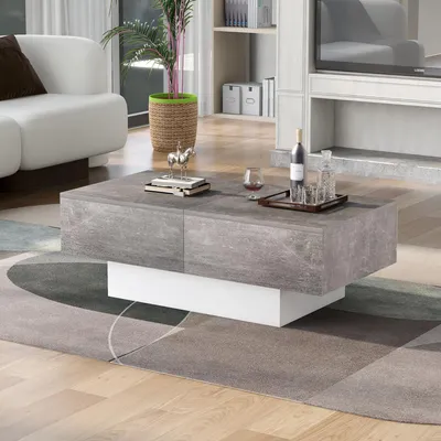 Produktbild von okwish Couchtisch Sofatisch, Wohnzimmer Hochglanz mit ausziehbarem Tisch und Stauraum (Grau)