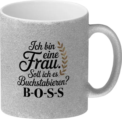 Produktbild von Frau ist der BOSS Glitzer-Kaffeebecher