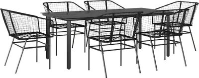 Immagine prodotto di vidaXL set da pranzo da giardino da 7 pezzi in polyrattan nero in vetro