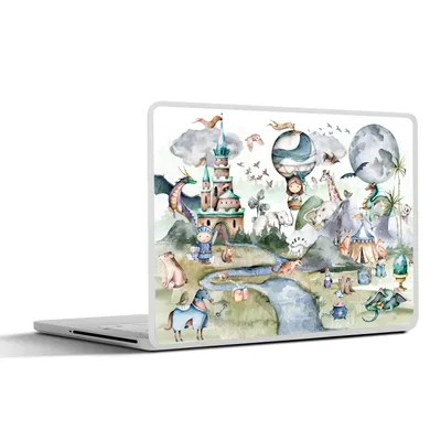 Produktbild von MuchoWow® Laptop Aufkleber Sticker Cover Kinder - Heißluftballon - Drache - Jungen - Burg - Aquarell 30x22 cm - Laptop-Sticker