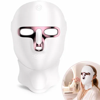 Produktbild von LED Gesichtsmaske mit Rotlichttherapie, 7 Farben Lichttherapie Maske mit 120 LEDs, kabellos mit USB-C für Gesicht und Hals, Anti Aging Beauty Pflege