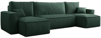 Produktbild von Selsey Scarlo - Wohnlandschaft mit Schlaffunktion, Stauraum und Cordbezug, dunkelgrün