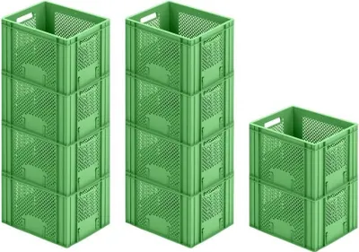 Produktbild von SparSet 10x Eurobehälter Obst- und Gemüsekasten | HxBxT 27,2x30x40cm | 26 Liter | Grün | Obst-Gemüsekiste, Obstkorb, Transportbox
