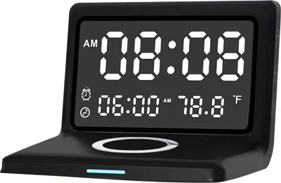 Zdjęcie produktu dla RealG RC-K-1626 Cyfrowy budzik z lustrem i bezprzewodową ładowarką Qi 15 W, czarny