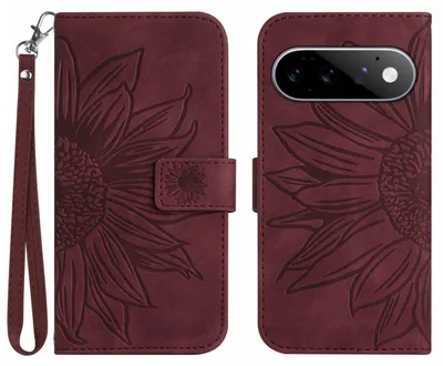 Produktbild von Google Pixel 11 / 11 Pro Hülle - Coverup Sonnenblume Klapphülle mit Schlüsselband - Bordeaux