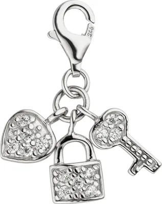Produktbild von Einhänger Charm Schlüssel zum Herzen 925 Silber 14 Zirkonia Silberanhänger