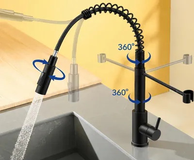 Produktbild von AjieQaQ Küchenarmatur Schwarz, Spiralfederarmatur aus 304 Edelstahl, 2 Strahlarten, 360° schwenkbar, Einhebelmischer