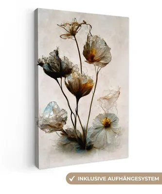 Produktbild von MuchoWow® - Leinwandbilder - Vintage - Blumen - Pflanzen - Abstrakt, Wandbild, Wanddeko Bilder Wohnzimmer, 80x120cm