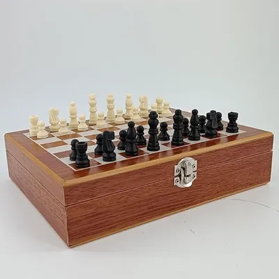Imagen del producto de Juego de ajedrez de madera plegable, set de juego de mesa 3 en 1