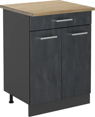 Produktbild von Küchenunterschrank Vicco R-Line Schwarz Beton 60 cm AP Eiche, Model 47476