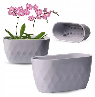 Produktbild von OMAGO Ovaler Blumentopf aus Kunststoff, Grau, 29 cm