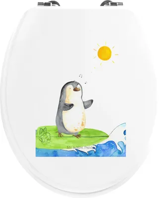 Produktbild von Mr. & Mrs. Panda Klodeckel Pinguin Surfer - Weiß - Geschenk, WC Brille, klo deckel, Klo-Deckel, Urlaub, Toilettendeckel, Motiviert, Pinguine, Optimistisch, Sitz, Hawaii