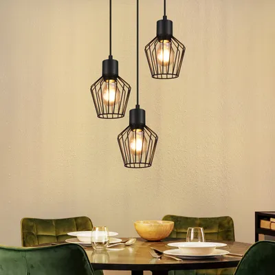 Produktbild von ZMH Pendelleuchte Metall Schwarz Industrie Vintage Esstisch Küche 3-flammig E27 Vogelkäfig Design B 0.22m H 0.12m einfache Installation