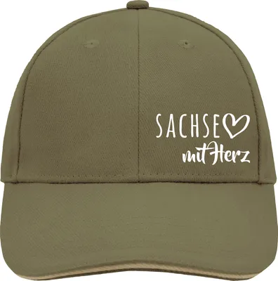 Produktbild von Huuraa Cappy Mütze Sachse mit Herz Olive/Beige Baumwolle 6-Panel Kappe Geschenkidee