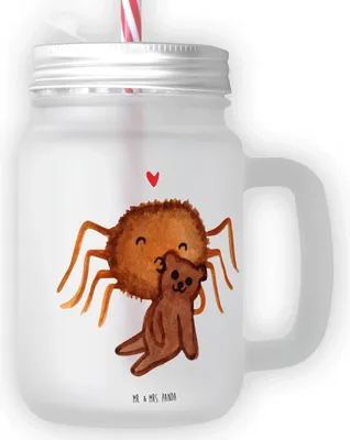 Produktbild von Mr. & Mrs. Panda Glas Spinne Agathe Teddy - Transparent - Geschenk, Becher mit Strohhalm, Dankeschön, Verliebt, Treue, Cocktailglas, Miteinander, Trinkglas, Trinkgefäß