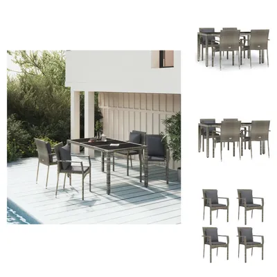 Produktbild von vidaXL 5-tlg. Garten-Essgruppe mit Kissen Grau Poly Rattan -  Gartenmöbel-Sets