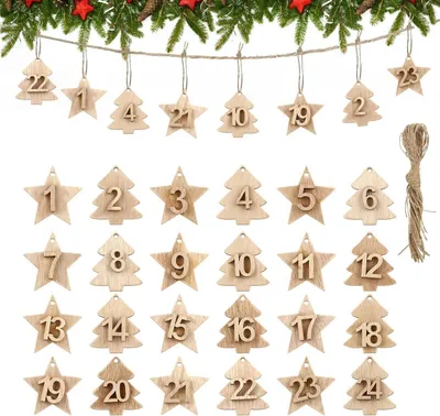 Produktbild von LIHAO Adventskalender 24 Zahlen Holz Anhänger Weihnachtsbaum Countdown Holzverzierungen