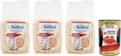 Produktbild von 3x Náttúra Fiocchi di Avena Integrali ,Vollkorn-Haferflocken aus Biologischem Anbau,500g Beutel + Italian Gourmet Polpa di Pomodoro 400g Dose
