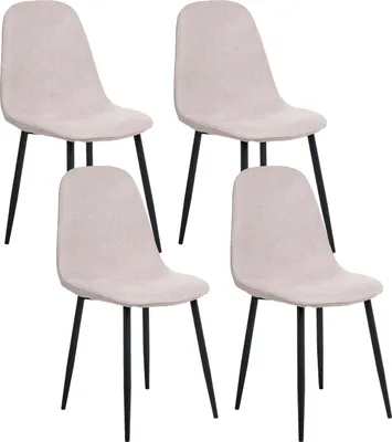 Image de BELIANI Chaises de salle à manger (lot de 4) Beige Tissu Rembourré avec pieds noirs Sans accoudoirs Modernes Chaises rembourrées Chaises de cuisine Salle à manger Cuisine