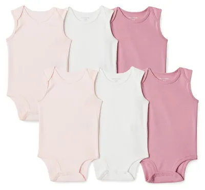 Zdjęcie produktu dla A. Zestaw 6 body bez rękawów dla niemowląt (unisex) wykonanych z bawełnianej dzianiny
