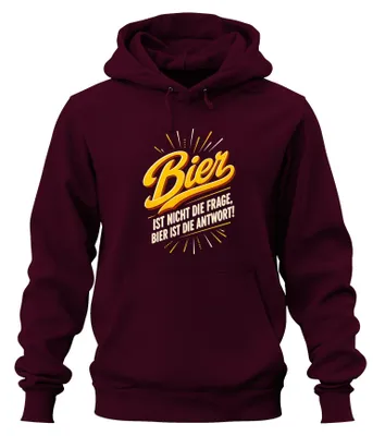 Productafbeelding van Bier is niet de vraag, bier is het antwoord. Alcohol hoodie, bordeauxrood, maat XL