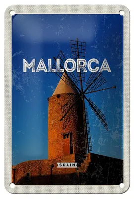 Produktbild von Blechschild Reise 12x18cm Mallorca Spain Retro Windmühle Dekoration