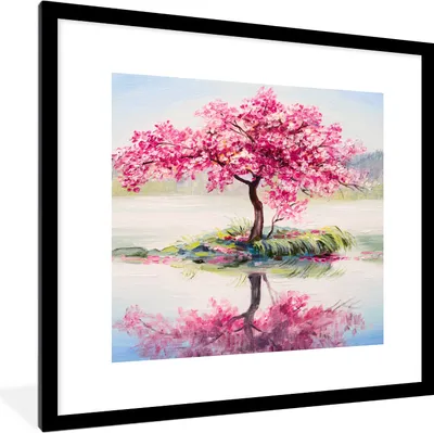 Produktbild von MuchoWow® Gerahmtes Poster Gemälde - Blüte - Wasser - Ölgemälde 40x40 cm - Poster mit Schwarzem Bilderrahmen Wandposter Rahmen Foto Bilder - Poster - Plakat im Rahmen