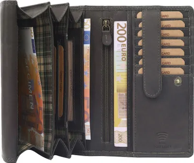 Produktbild von Benthill Damen Geldbörse Echt Leder - XL Portemonnaie mit RFID Schutz - Vintage Portmonee mit viel Platz - Echtleder Damenbörse inkl. Geschenkbox